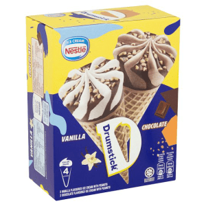 DRUMSTICK VANILLA AND CHOCOLATE ICE CREAM 4 CONES X 110ML